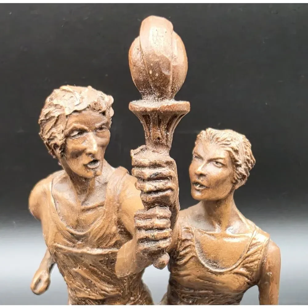 Vintage Bronze Olympic Runners Torch Sculpture 9.75